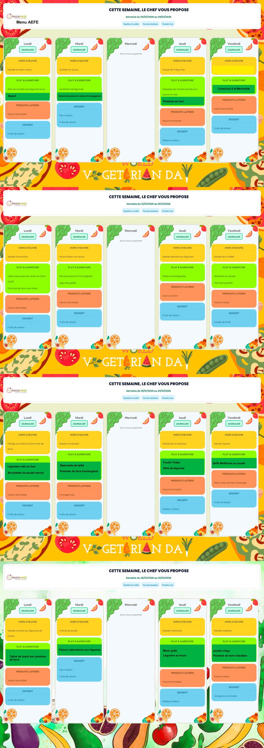 Menu du service de restauration